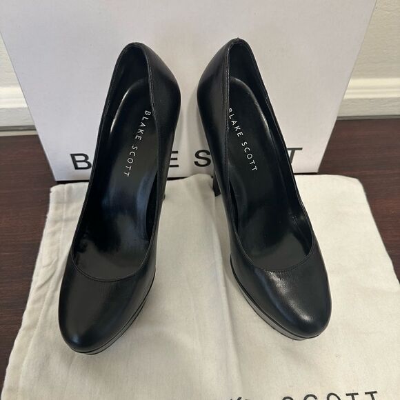 Blake Scott high heel block platform leather heels pump size 7,5 in black - Picture 2 of 9